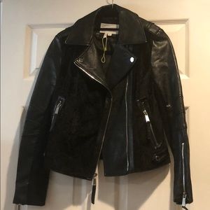 Leather and fur bcbg jacket